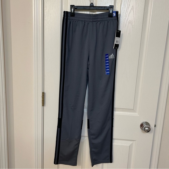 Adidas youth boys' 3-stripe active pants in grey with black stripes size L 14/16 - Picture 3 of 6